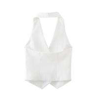 OUWU- Zevity, Moda Para Mujer, Diseño De Flores Con Un Solo Pecho, Chaleco Blanco Con Cuello Halter, Chaqueta De Oficina Para Mujer, Chaleco Corto Sin Mangas, Tops - details 2