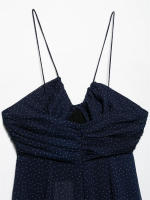 OUWU- Vestido Camisola De Gasa Con Lunares Y Cuello En V, Color Azul Profundo, Falda Larga, Sensación Elegante Y Lujosa - details 6