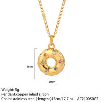 Lindo collar colgante de donuts, joyas doradas femeninas, cadena larga de acero inoxidable, collar estrangular punk para mujer - details 0