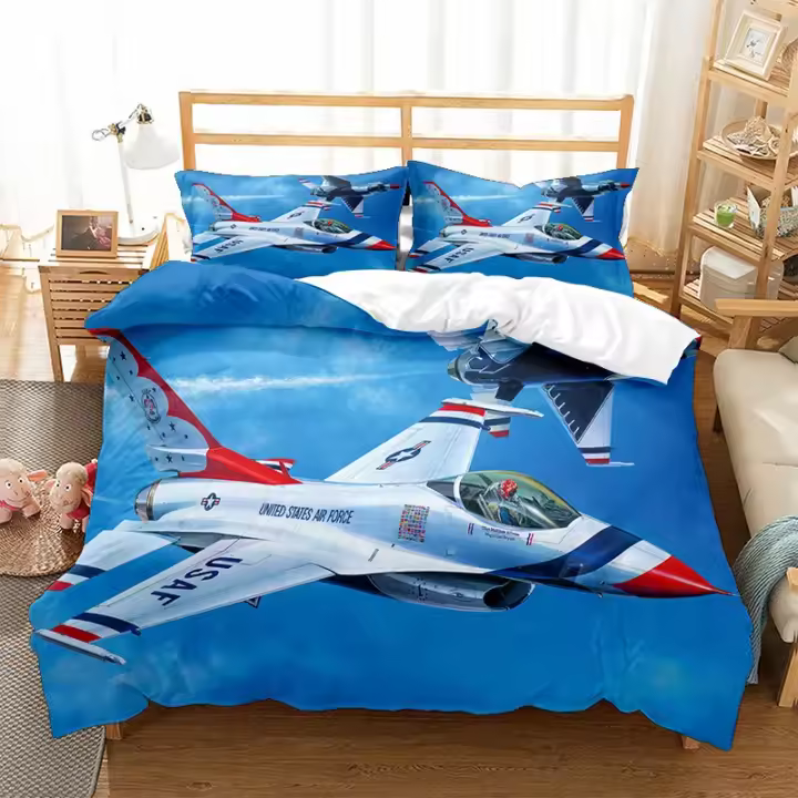 Funda de Edredón de Avión de Combate Tamaño Rey/Reina Material de Poliéster - 1