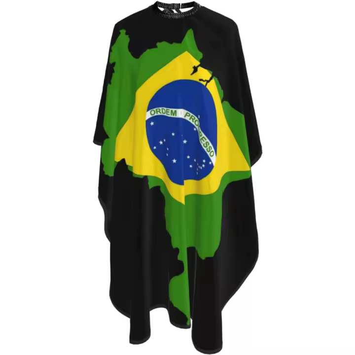 Capa de peluquero con mapa de la bandera de Brasil - Capa de corte de pelo impermeable para peluquería profesional con cierre a presión ajustable - Delantal de corte de pelo para estilista y uso doméstico - 55''X66'' - 1
