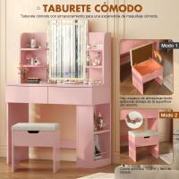 Tocador de Maquillaje con Luces LED, Brillo Ajustable, Mesa de Maquillaje con Espejo, con 2 Cajones Grandes y 4 Estantes Abiertos y Taquilla Lateral, Moderno, 90x40x135cm, Blanco - details 30