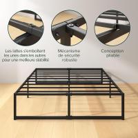 Cama de 180 x 200 cm, marco de cama de altura 36 cm con almacenamiento debajo de la cama, marco de cama plataforma de metal, color negro - details 4