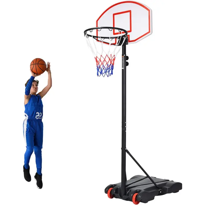 de Baloncesto Portátil, Altura Ajustable 224-254cm, Tablero de PE y Base Rellenable, Con Soporte y Ruedas Para Exterior/Interior, Niños y Adultos - 1