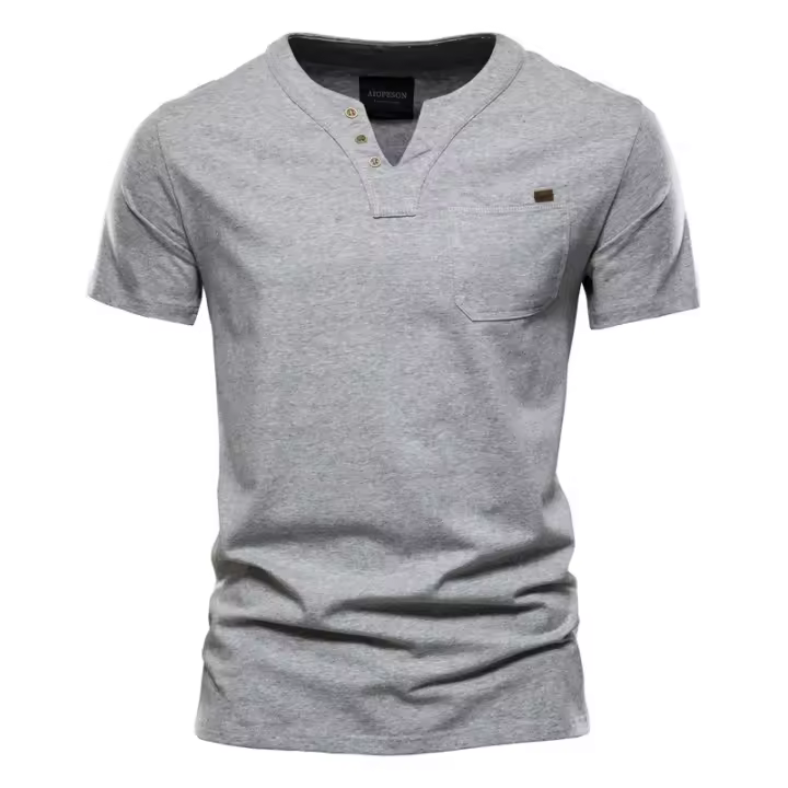 Camiseta informal de verano para hombre, camiseta deportiva de moda con bolsillo de algodón. - 1