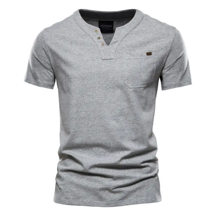 Camiseta informal de verano para hombre, camiseta deportiva de moda con bolsillo de algodón. - 1