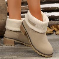 Botines de cuero con punta redonda y tacón grueso para nieve impermeables para mujer, invierno, 2024 - details 7
