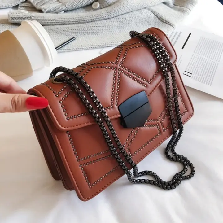 Bolso cruzado pequeño con remaches Vintage para mujer, bandolera de hombro de cuero PU, diseño de lujo, bolso de mano a la moda - 1