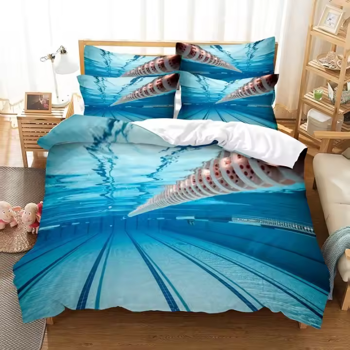 Conjunto de Ropa de Cama de Piscina 3D Diseño de Moda en Lino Cubierta de Edredón Ropa de Cama - 1