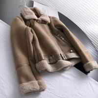 Chaqueta gruesa y cálida de piel de oveja para mujer, abrigo corto marrón para motocicleta, chaquetas de piel de oveja sintética, prendas de vestir de invierno - details 11