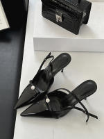 Sandalias de Cabeza de Bolso Fino Punta de Zapato Vacío de Perlas de Charol Plateado de Tacón Alto - details 11