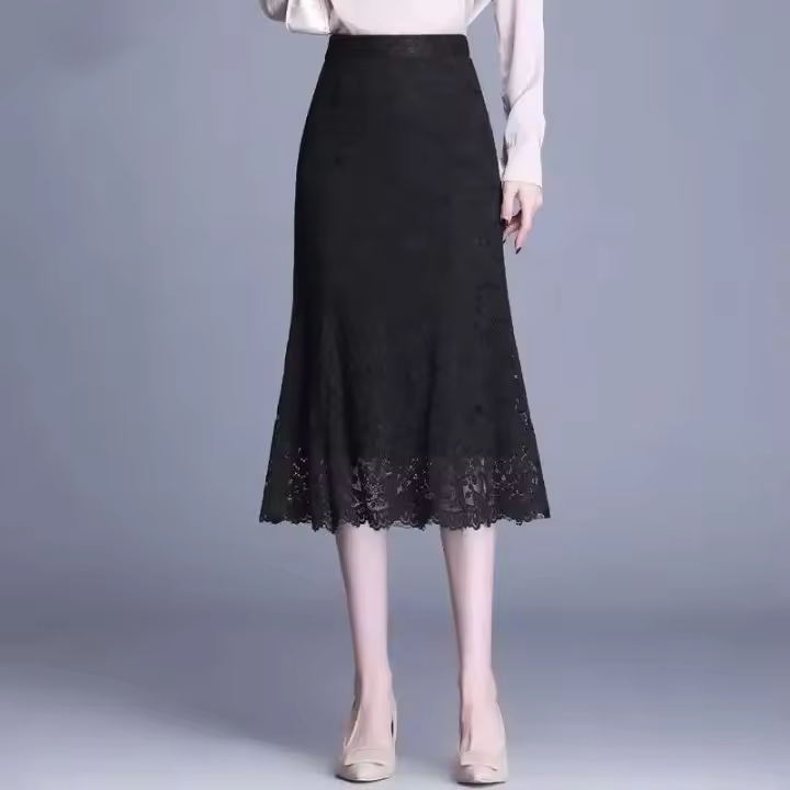 ENCE RAL Falda de punto de cintura alta con cola de pez Moda mujer - 1