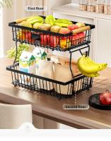 Cestas metálicas para frutas y verduras, accesorios de iluminación de cocina móviles apilables con ganchos y asas de madera - details 3