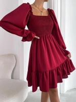 Elegante Vestido de Manga Larga para Mujer Color Sólido, con Volantes, Alta Calidad y Lujo Diseñador - details 9