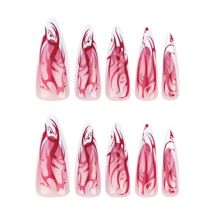 Uñas postizas con estampado de Blaze rojo, uñas postizas ultraflexibles de larga duración para compras, citas de viaje - 1