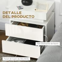 Mesita de noche con luces LED, 2 cajones y control remoto, para dormitorio o salón, 45x35x52 cm, blanco brillante - details 5