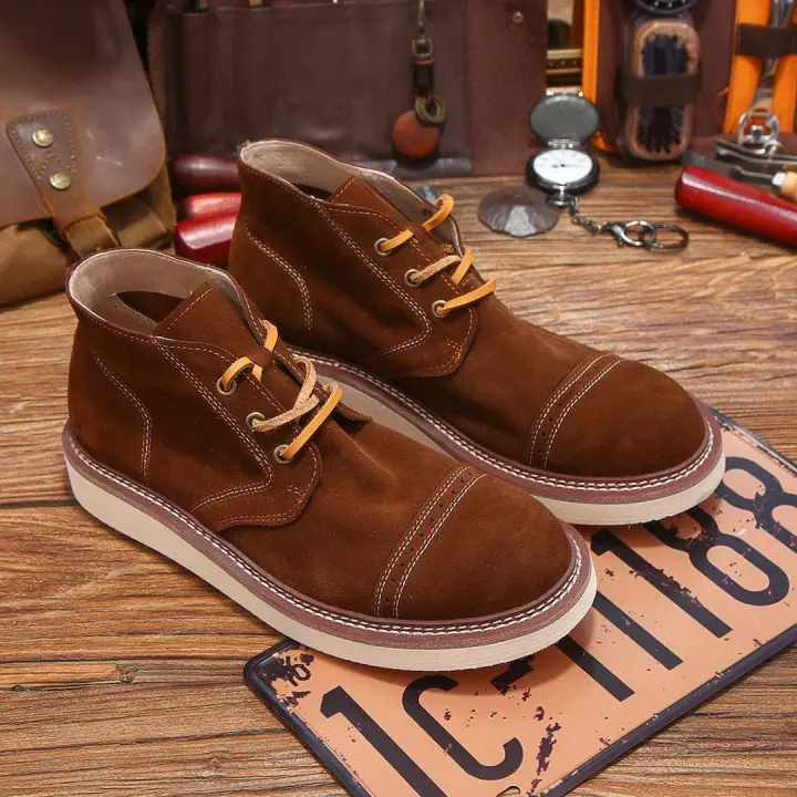 Botas de cuero de alta gama para hombre, zapatos altos de cuero esmerilado de piel de vaca pura - 1