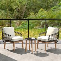 Conjunto de Muebles de Jardín 3 Piezas, 2 Sillones de Polirratán y 1 Mesa con Tablero de Cristal, Juego de Bistro con Cojines, Mesa y Silla para Terraza, Jardín, Patio - details 1
