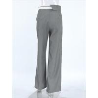 Pantalones holgados rectos grises informales de cintura alta para mujer primavera otoño - details 2
