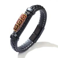 Brazalete Vintage Étnico para Hombre con Cuentas Dzi y Cuero Azul Marino, Pulsera Tejida a Mano con Simbolismo Tibetano, Joyería Masculina de Lujo, Regalos para Hombre, - details 8