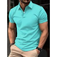 Polo de manga corta para hombre, camisa informal de Color sólido con botones - details 4