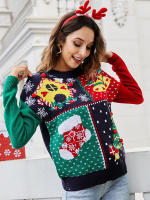 Suéter de punto con patrón de árbol de Navidad de copo de nieve, jersey de ganchillo de manga larga, cuello redondo informal - details 3