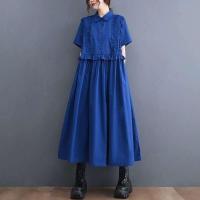 2024 Primavera Verano nuevos vestidos camiseros de retales para mujeres de manga corta sueltos Casual Vintage vestido largo moda ropa elegante - details 4
