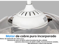 Disponible Ventilador de techo invisible con motor DC 6 velocidades Tecnología LED muy eficiente 72W Tres tonalidades, Mando a distancia con temporizador, Color e intensidad de luz regulables, Motor inverter verano/invierno ultra silencioso. - details 11