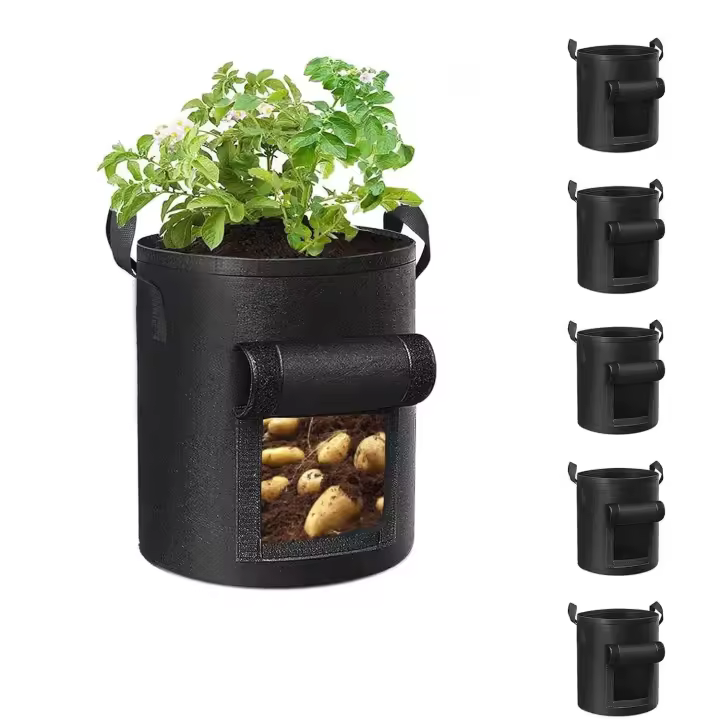 Paquete de 5 bolsas para cultivo de patatas de 10 galones, bolsa para plantar en jardín con asa reforzada, macetas de tela no tejida gruesa para tomates, verduras y frutas - 1