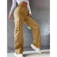 Pantalones cargo rectos a la moda para mujer, pantalones informales con cintura elástica para mujer - details 6