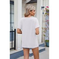 BUNO-2025 Nueva camiseta holgada de manga corta con cuello en V de Color sólido para mujer - details 54