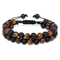 Pulsera de cuentas de ojo de tigre para hombre, pulsera de hematita de piedra Natural, pulseras con dijes de distancia de doble capa, joyería para el cuidado de la salud para hombre - details 6