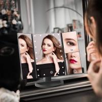 LZ1217 Espejo de Maquillaje, Espejo Tri-Fold con Aumento de 1x/2x/3x/10x, Pantalla Táctil Ajustable y 22 Luces LED, Espejo Iluminado para Tocador, Espejos Cosméticos de Encimera (Blanco) - details 18