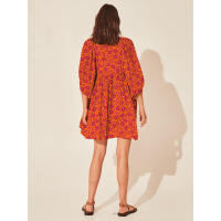 Vestido corto de vacaciones de playa de rayón informal suelto con lazo floral para mujer de moda de verano - details 91