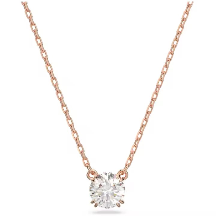 Collar with Colgante Redondo de cristal de Oro Rosa para Mujer, Cadena de Plata with Piedra de circón transparente, Gift de joyería - 1