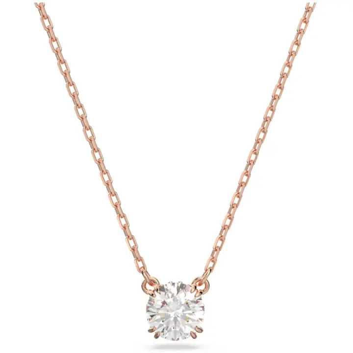 Collar with Colgante Redondo de cristal de Oro Rosa para Mujer, Cadena de Plata with Piedra de circón transparente, Gift de joyería - 1