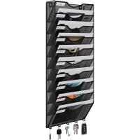10 Compartimento Metal A4 Soporte Revistas Pared Oficina Archivador De Pared Organizador Documentos Correo Pared Almacenamiento Archivos Revistero con 5 Ganchos,Negro - details 0