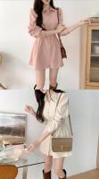 Vestido Chic Adelgazante Cintura Alta A-Línea con Manga Larga Dulce Falda Rosa para Mujeres - details 2