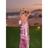 Vestido largo de una pieza ajustado con cordones y cuello en V, estampado con volantes, estilo vacacional, novedad de 2025 - details 3