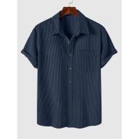 ZAFUL-Camisa de manga corta con botones para hombre, camisa de caña de color sólido con bolsillo frontal, estilo básico, minimalista texturizado, 2024 - details 4
