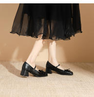 Zapatos individuales de tacón grueso cosidos con lazo de nuevo estilo, zapatos de mujer de tacón medio. - details 15