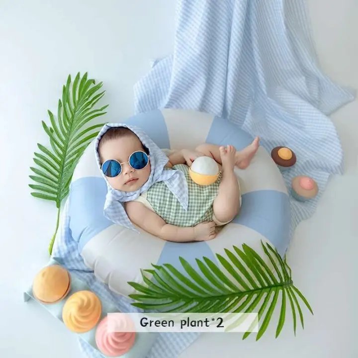 Conjunto de Fotos de Verano para Recién Nacidos Ropa de Bebé, Gorro de Ducha, Pañuelo Triangular, Anillo de Natación, Accesorios para Fotos de Helado - 1