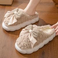 Zapatillas de mujer de algodón, zapatos de suela gruesa para casa, parejas cálidas, encaje, antideslizantes, con plataforma plana, para - details 9