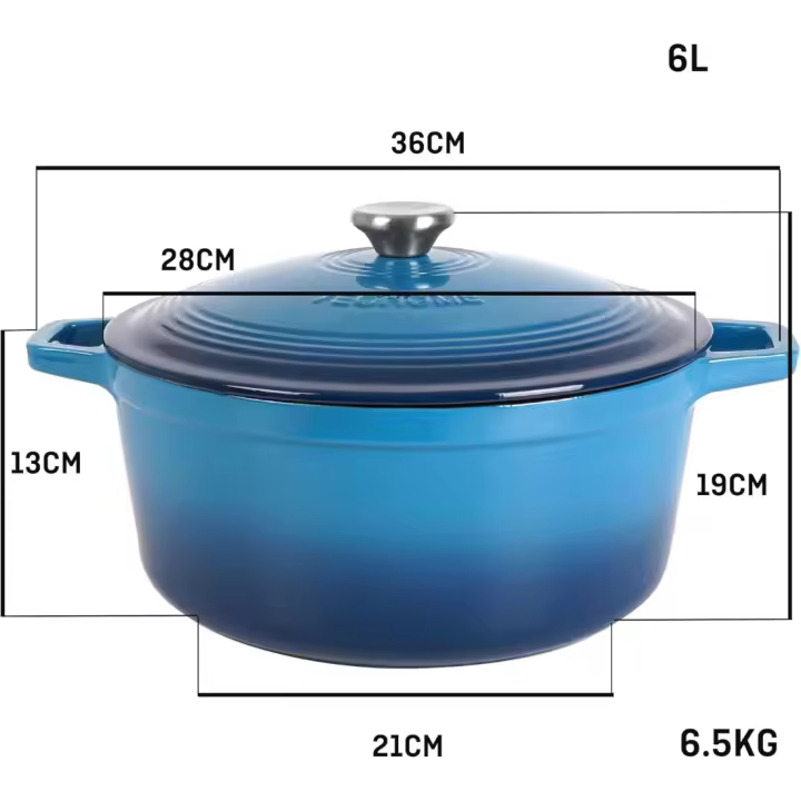 Olla de Hierro Fundido Azul de 6 Litros Compatible con Inducción y Todos los Fuentes de Calor - 1