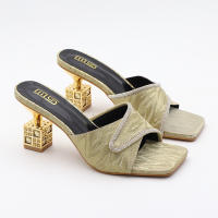 Pantuflas exteriores con diamantes de imitación, puntera cuadrada sencilla para mujer, sexys y versátiles. - details 15