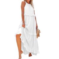 Vestido De Camisola Para Mujer Estilo Europeo Y Americano Verano Nuevo Con Aros Largo Y Volante Sin Mangas Cuello En V Vestido Largo - details 29