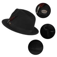 Vintage Black Felt Jazz Hats for Men Women Short Brim Gentleman Soft Trilby Fedora Hat with Feather - details 5