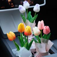 Ramo de tulipanes artificiales realistas portátiles, flor de tulipán de simulación de PU con cubo, ramo de flores falsas, adornos montados en el coche - details 7