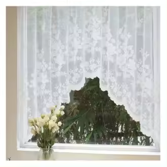Cortinas blancas de encaje transparente con flores para cocina y ventanas pequeñas con ojo de bandas para decoración del hogar - 1