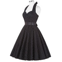 Vintage Women Summer Polka Dot Print Halter Party Dresses - details 69